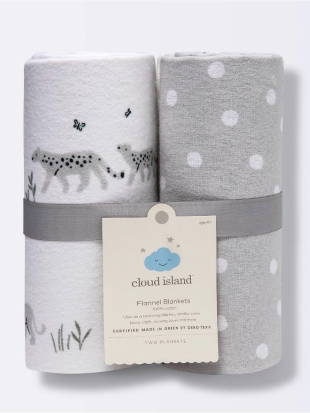 cloud island Gray & White Flannel Baby Blanket Duo